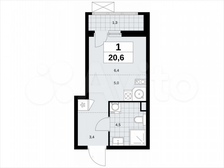 Квартира-студия, 20,6 м², 2/13 эт.