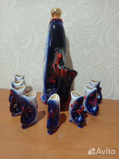 Графин рыбки фарфор СССР рюмки 8 шт коньячные