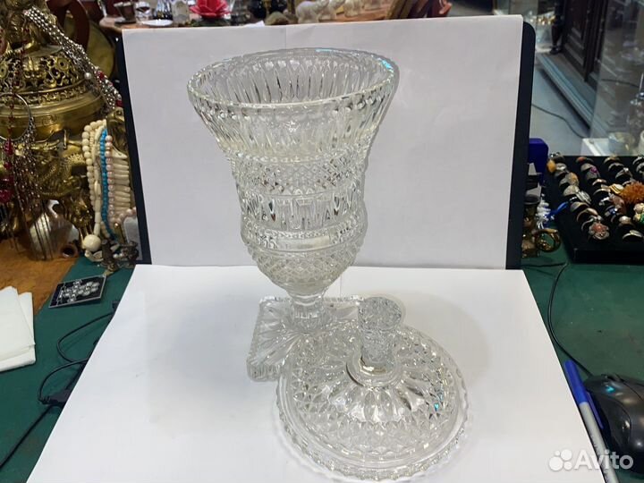 Ваза конфетница с крышкой хрусталь