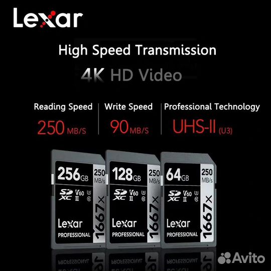 Карта памяти lexar Professional 1667x sdxc 64гб