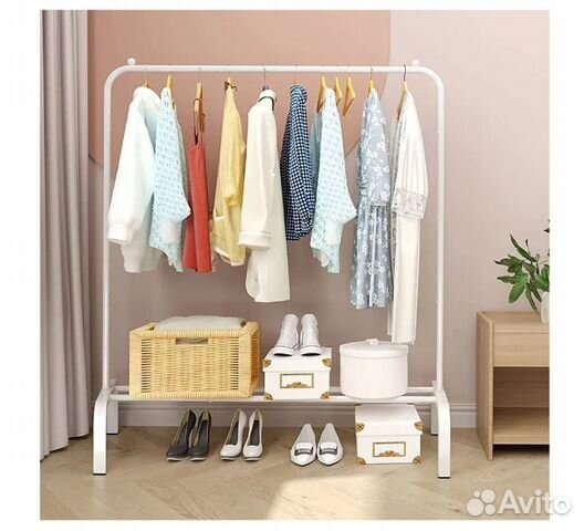 Вешалка напольная для одежды белая металлическая