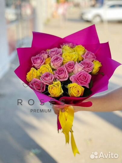 Букет из 25, 51 розы микс Аква и Пенни Лайн, розы