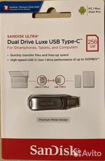 USB флешки Sandisk д/Android USB-A/USB-C на 256GB