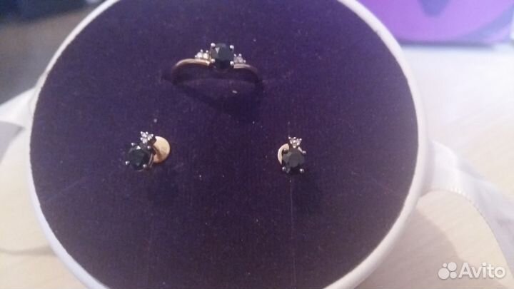 Комплект сапфир с бриллиантами, кольцо и серьги