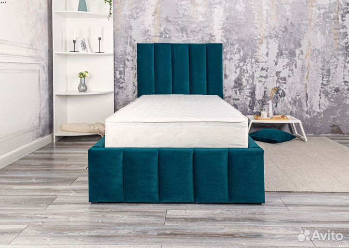 Кровать 80х200 морская волна Богема в велюре