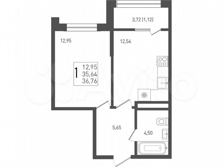 1-к. квартира, 36,8 м², 4/9 эт.