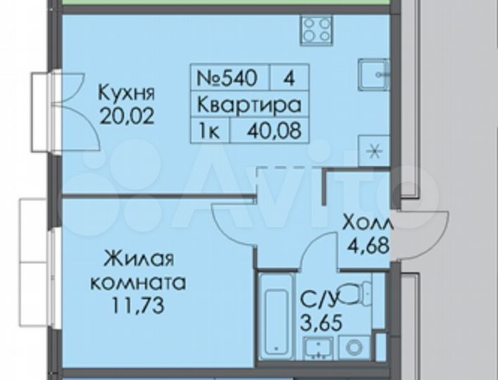 1-к. квартира, 40,1 м², 12/12 эт.