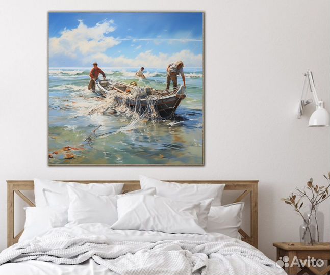 Картина маслом на холсте Рыбаки онлайн примерка