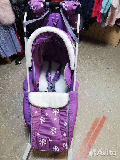 Детские санки коляска с колесами