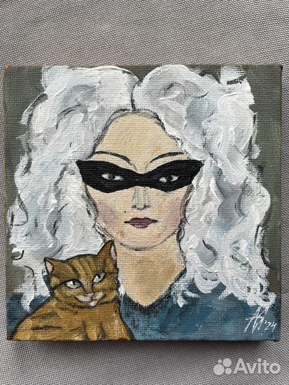 Картина Венера и ее кот Винсент 12х12 холст