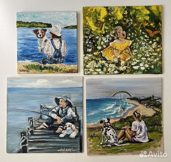 Картина маслом Ребенок на цветущем поле