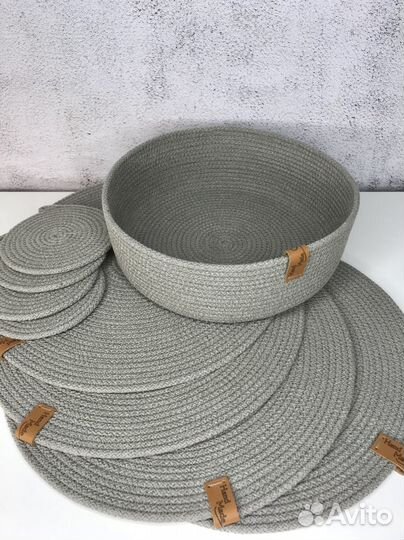 Набор сервировочных салфеток и корзинки из шнура