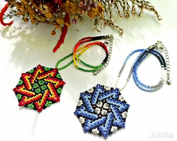 Мандала Кулон-оберег из бисера Бохо-колье Этника