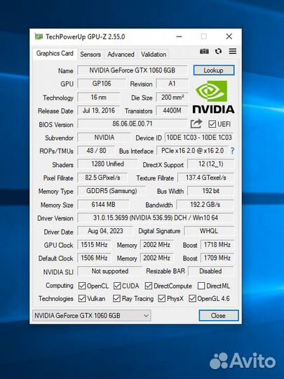 Видеокарта GTX 1060 6gb palit dual