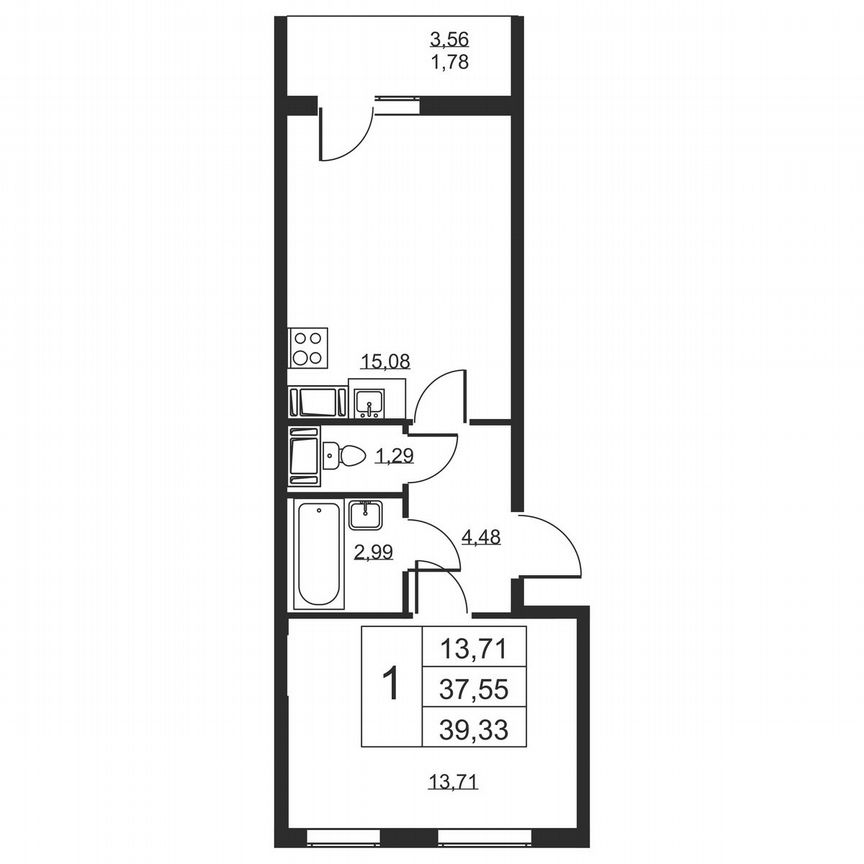 1-к. квартира, 39,3 м², 17/19 эт.