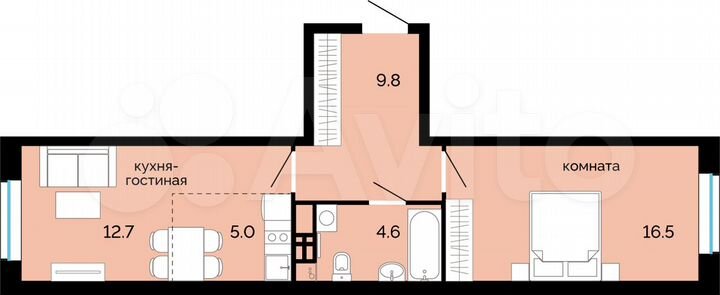 2-к. квартира, 48,6 м², 7/25 эт.