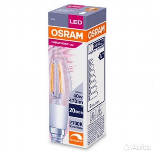 Лампа филаментная светодиодная свеча Osram LED P Retrofit clas B 40 DIM 4.5W/827 CL E14 Filament