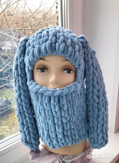 Плюшевая балаклава зайка с длинными ушками