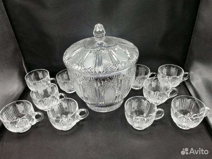 Набор Крюшонница 3,7л + 10 чашек хрусталь Чехия