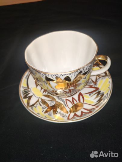 Чайная кофейная пара лфз Золотые ромашки
