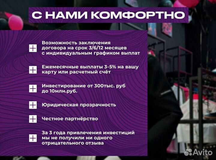 Инвестиции в готовый бизнес 5% ежемесячно