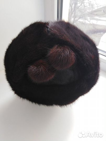 Шапочка, натуральная кожа+норка