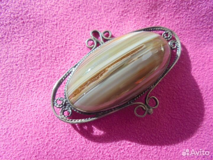 Брошь с ониксом в мельх уральские умельцы