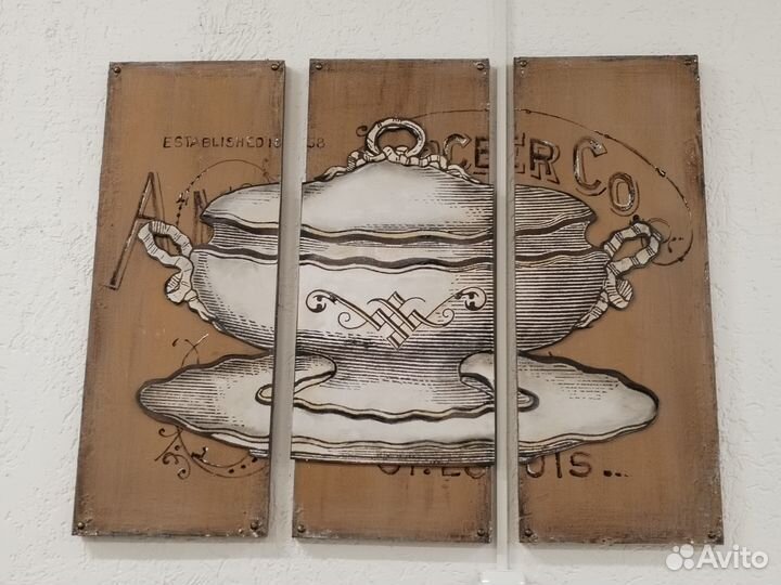 Картины с винтажной посудой для кафе и кухни 900х7