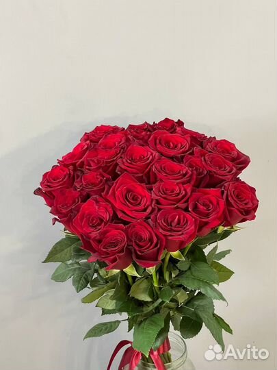 25 красных роз 60см