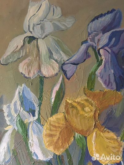 Картина маслом 50*30 Ирисы букет цветы