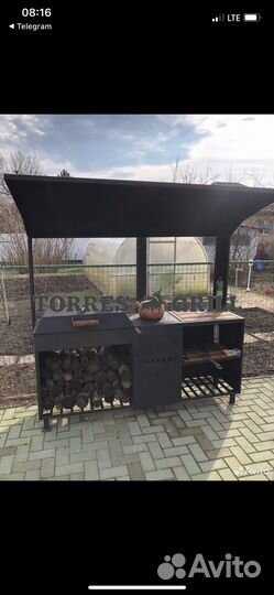 Мангал с печью под казан и крышей