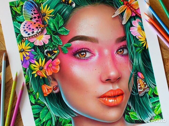 Портрет профессиональными цветными карандашами