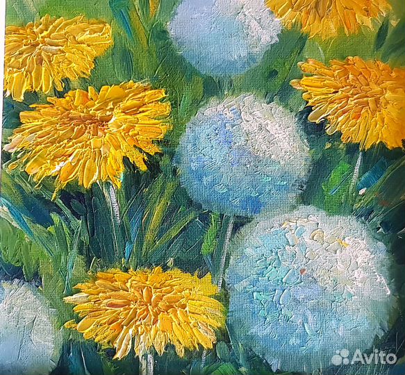 Картина одуванчики цветы маслом на холсте