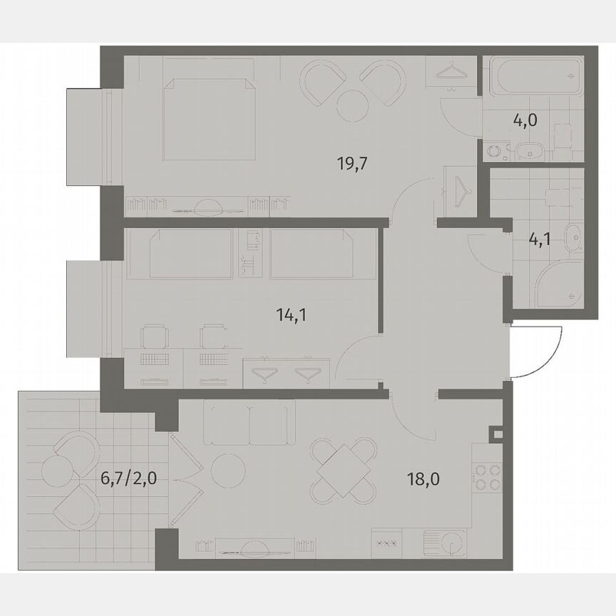 2-к. квартира, 68,7 м², 1/8 эт.