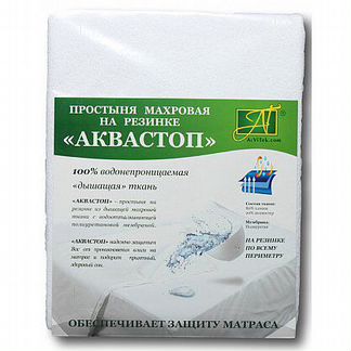 Простыня махровая на резинке аква - стоп