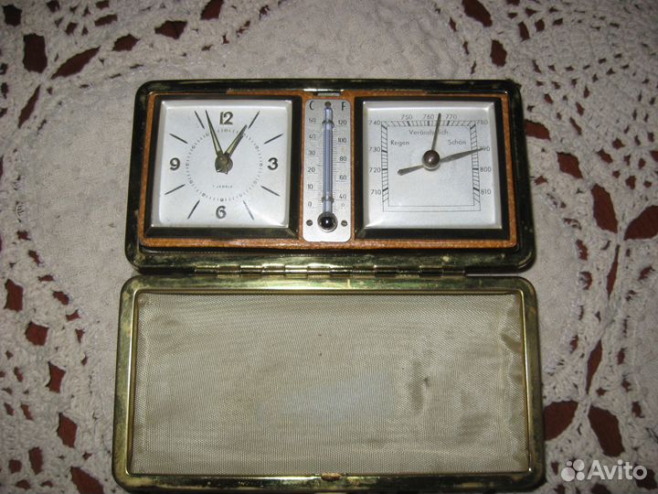Винтажные дорожные часы термометр барометр Герман