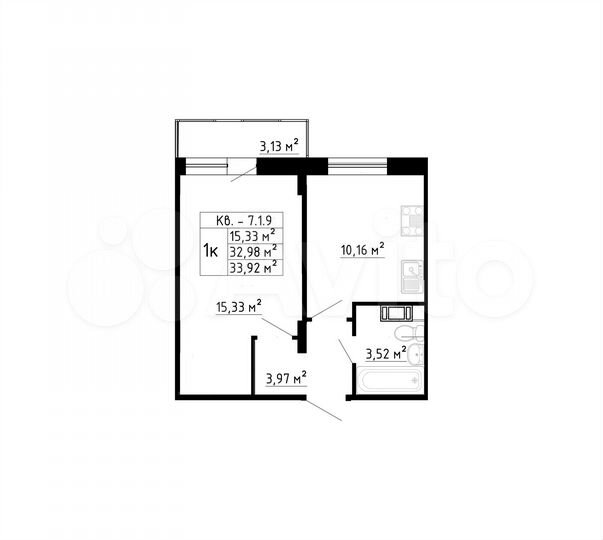 1-к. квартира, 33 м², 2/8 эт.