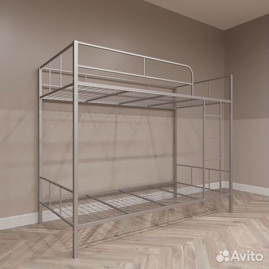 Двухъярусная кровать металлическая, серая
