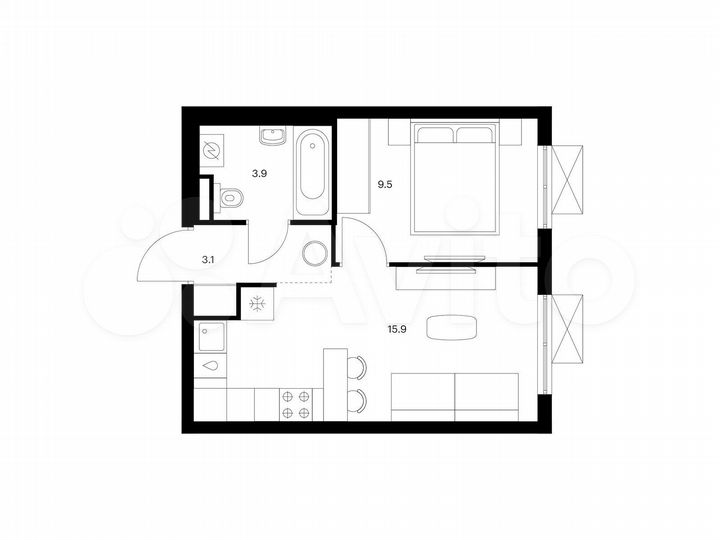 1-к. квартира, 32,4 м², 12/24 эт.