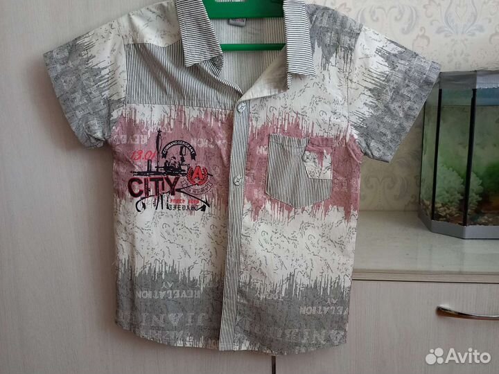 Рубашка белая, в полоску р.116