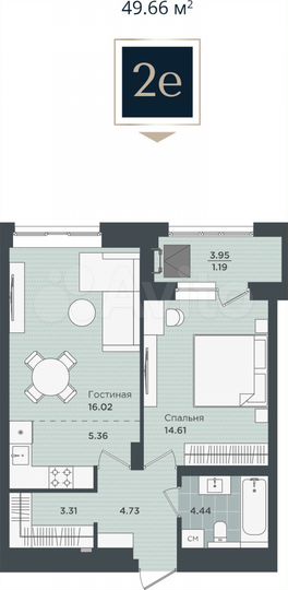 2-к. квартира, 49,7 м², 19/24 эт.