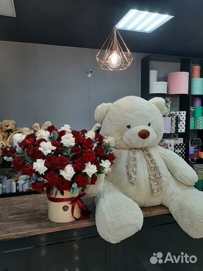 Сет гигант букет розы и мишка