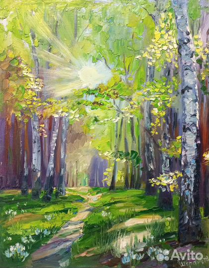Картина маслом на холсте.,Берёзовая роща