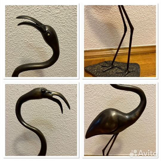 Напольные статуэтки латунь фламинго дерево