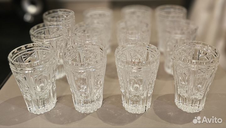 Хрустальные стаканы СССР 10 см, 12 шт
