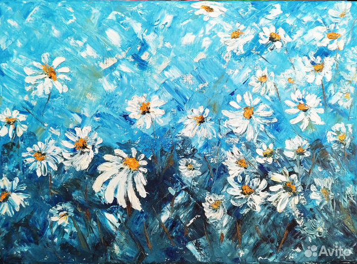 Картина маслом нежные ромашки
