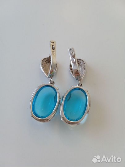 Серебряный комплект кольцо и серьги с топазами