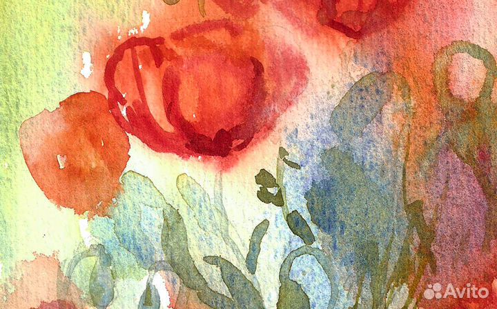 Картина: Красные маки. Картина Акварелью