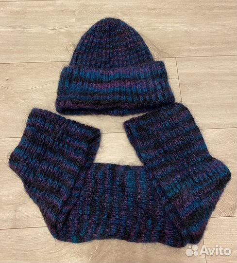 Комплект шапка такори и снуд, мохер, handmade