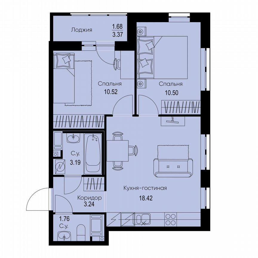 2-к. квартира, 49,3 м², 6/9 эт.